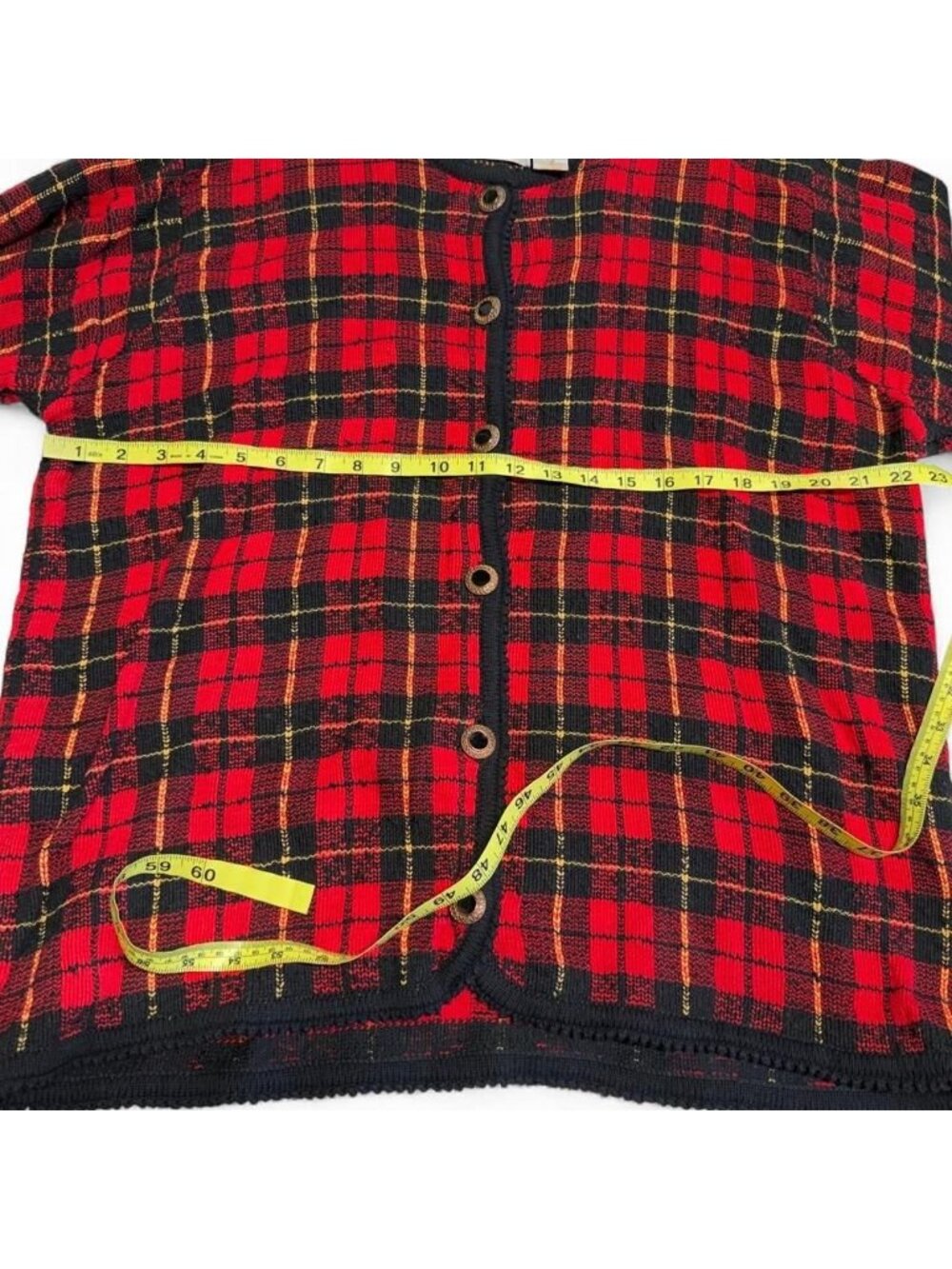 90's Liz Claiborne Red Plaid Button Up Cardigan Sweater Women's Plus 1P Holiday - Picture 4 of 5